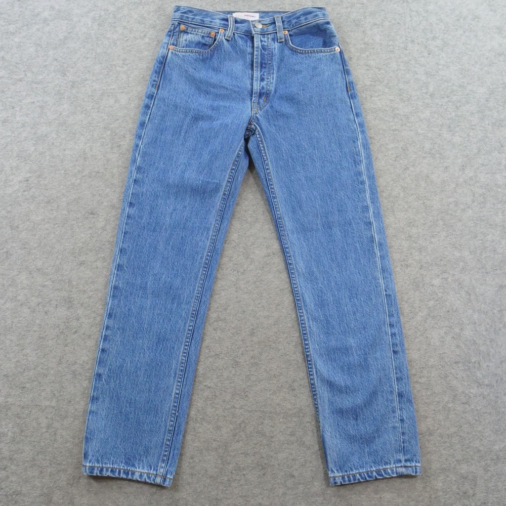 Still Here Tate Jeans Womens 28 Blue Straight Leg Mid Rise Denim Button Fly